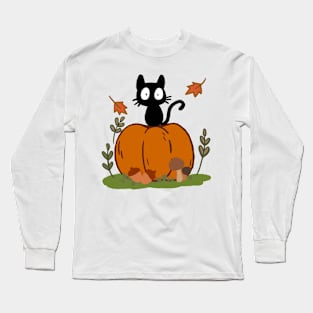 a cat sitting on a pumkin Long Sleeve T-Shirt